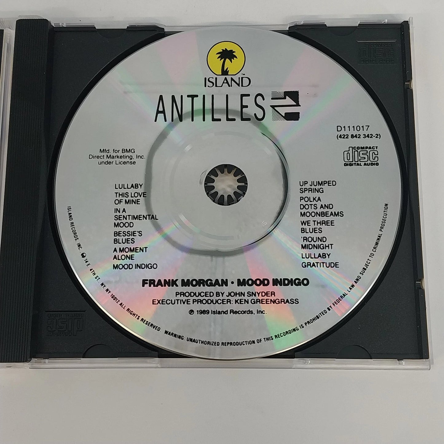 Frank Morgan Mood Indigo CD 1989 Island Antilles Jazz Hard Bop Album Saxophone