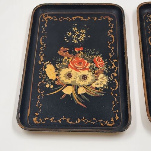 2 ISCO Hand Painted Snack Trays Alcohol Proof Made in Japan 1950's 8.25" x 5.25"