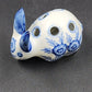 Blue White Porcelain Bunny Rabbit Flower Frog 4.5" 5 Holes Floral Holder