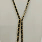 Gold Tone & Black Ribbon Chain w Black Faceted Beads Chain Tassels 48" Necklace