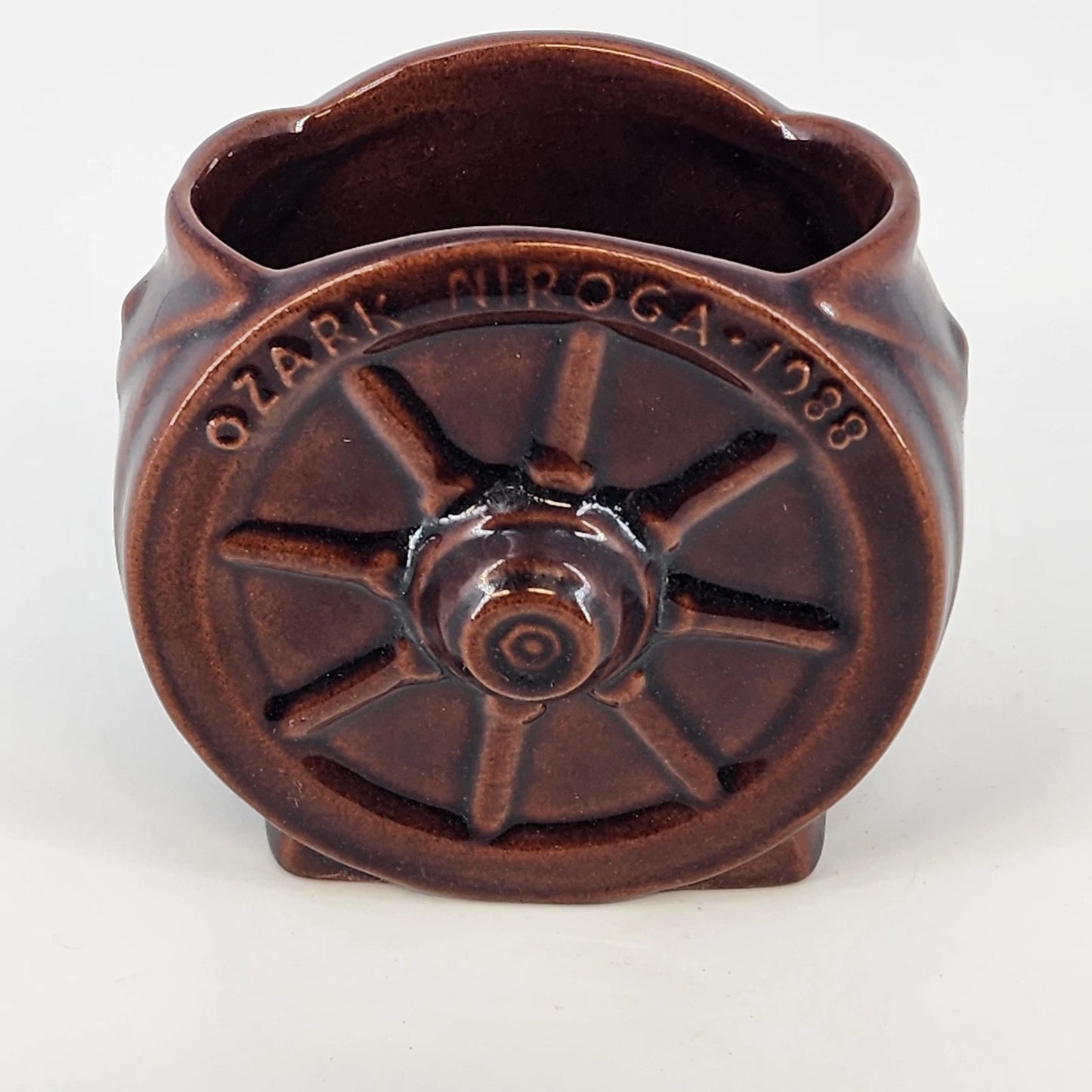 Frankoma 94B Open Sugar Bowl Wagon Wheel Brown Remember Ozark Niroga 1988 Vtg