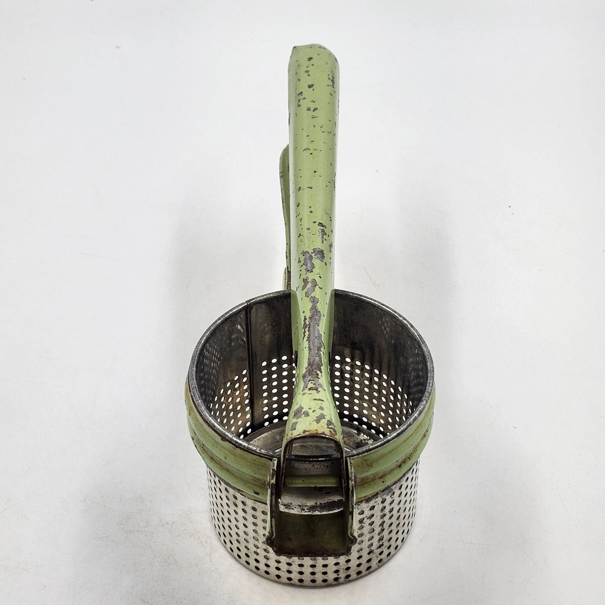Green Metal Potato Ricer Masher Press 11.5 in Rustic Farmhouse Kitchen Vintage