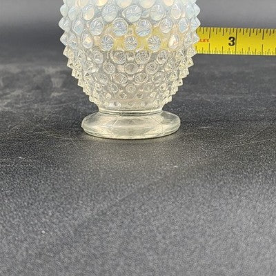 Fenton Moonstone Hobnail Clear White Opalescent Bud Vase 3.75" Ruffle Edge Vtg