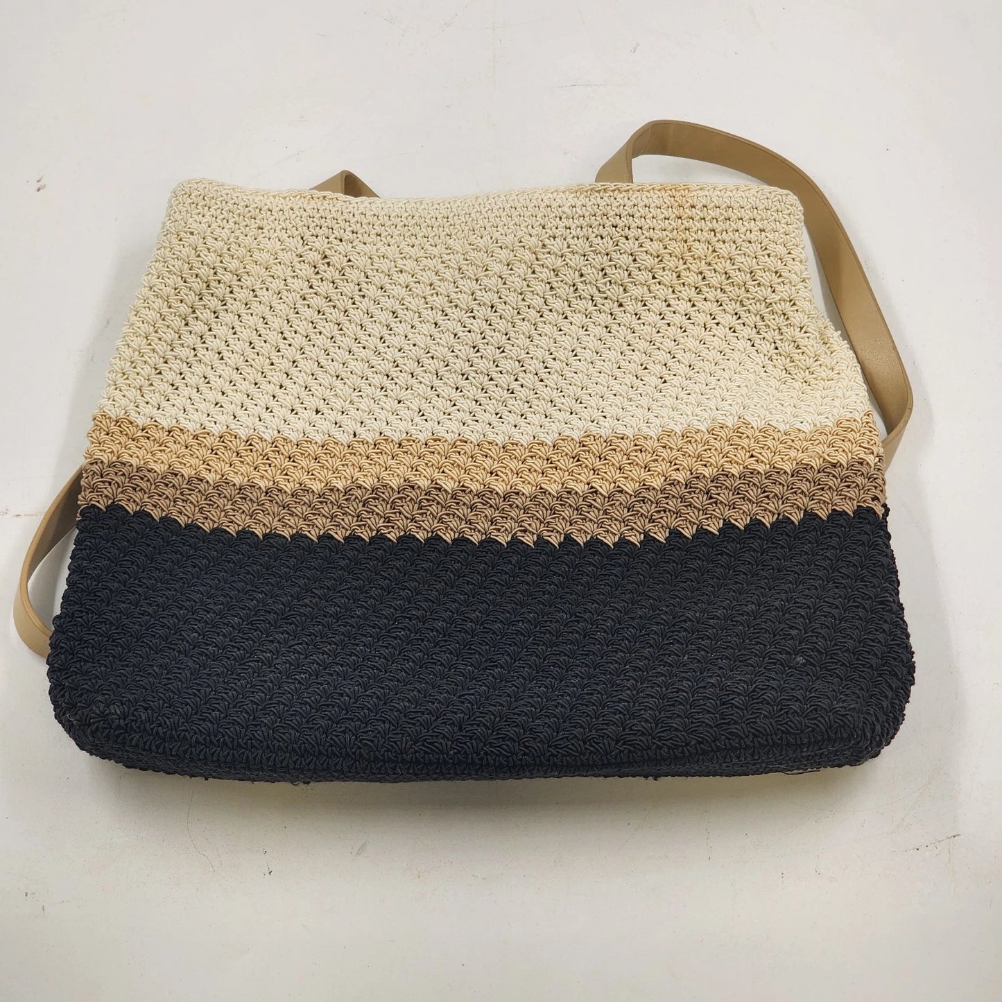 Liz Claiborne Crochet Shoulder Bag Zip Top Single Strap Boho 90s Y2K Cream Vtg