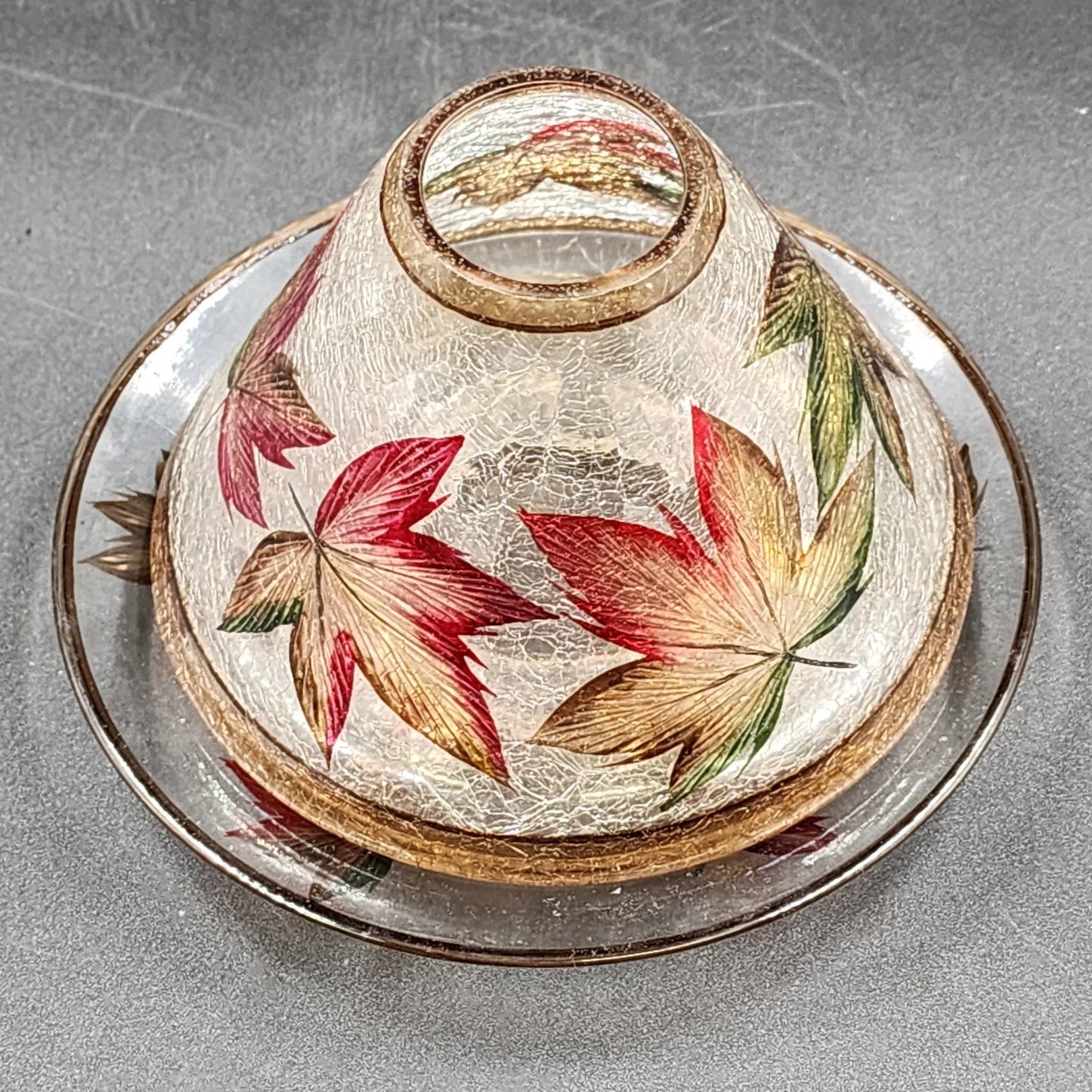 Yankee Candle Shade & Underplate Large Jar Brown Crackle Glass Autumn Leaves