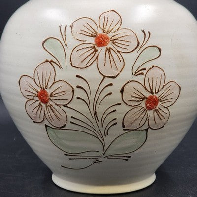 Hungarian Artmark Vase Hand Painted Floral Ceramic Brown Glaze Interior 10"x9"