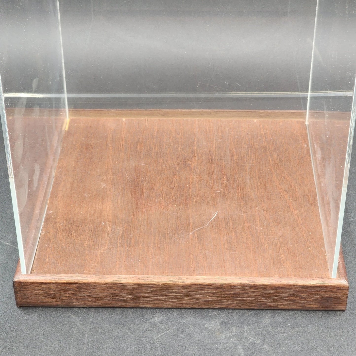 Clear Acrylic Display Case 10x10x23" Display Box with Wood Base Collectible USED
