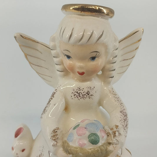 Napco April Angel A1364 Easter Bunny Egg Basket Figurine 4" Japan Vintage