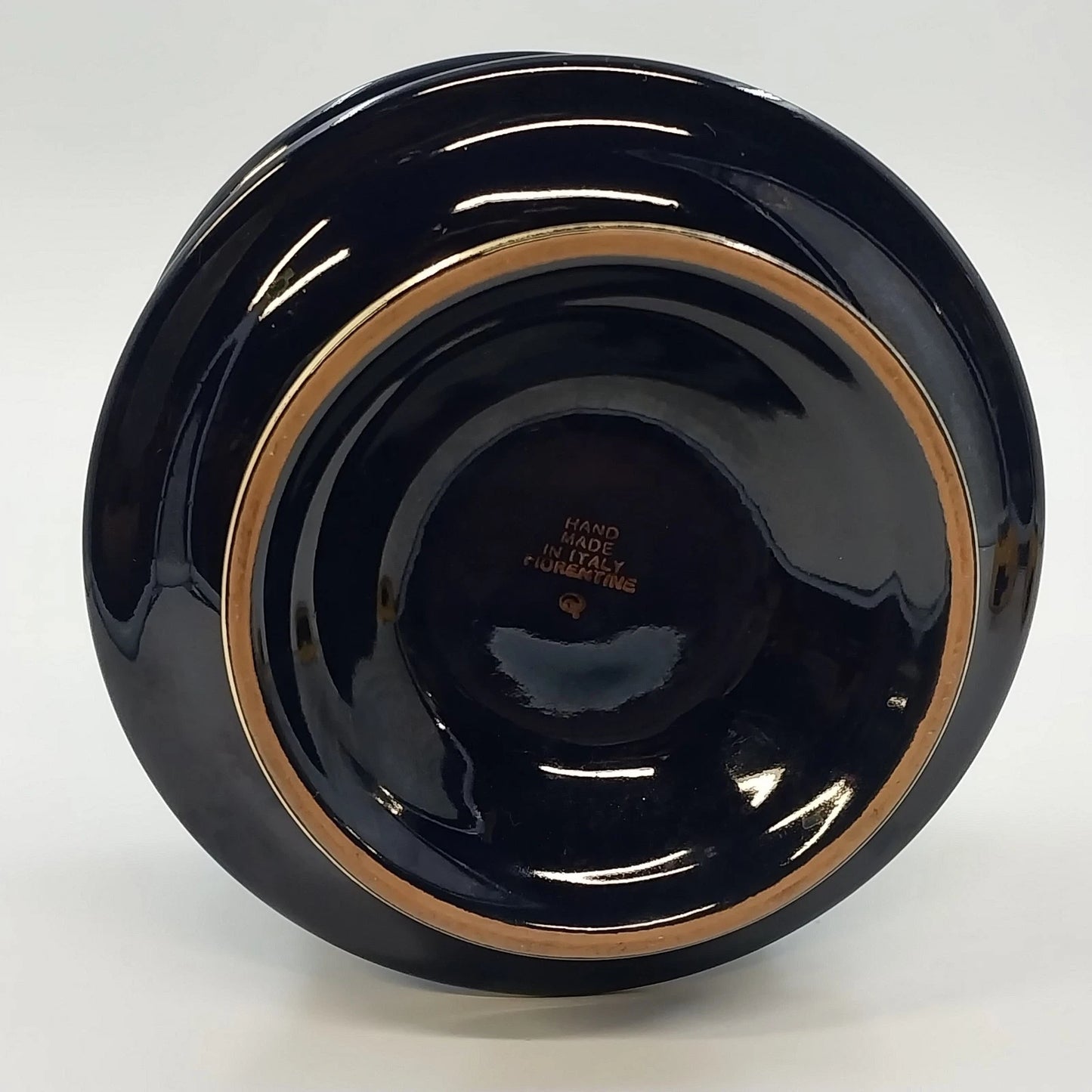 Florentine Italy Footed Pottery Bowl Cobalt Blue Gold Classical 4" Tall x 5.25"d