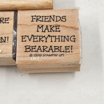 4 Wood Rubber Stamps Moral Support & Bear Theme by Stampin' Up! 1999