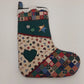 Homespun Holidays Christmas Stocking Patchwork Cotton Heart Lace Button 15" Vtg