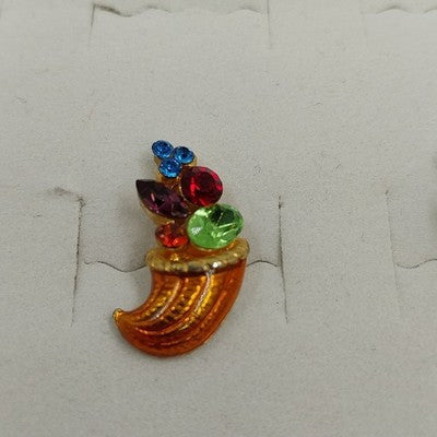 Gold Tone Multi Color Rhinestones Brown Enamel Cornucopia Brooch Lapel Tack Pin