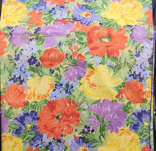 Multicolor Floral Design Linen Tablecloth 50" wide x 52" long inches Vintage