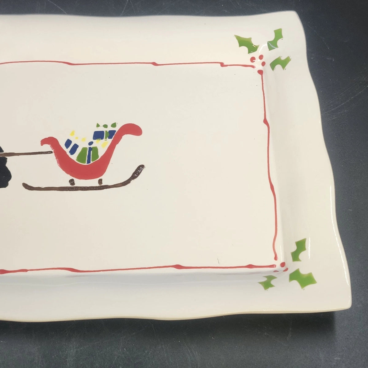 Prairie Dog Pottery Newfoundland Reindeer Sleigh Christmas Platter 14.5"