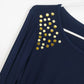 Premise Navy Long Sleeve Top Gold-Tone Stud Shoulder Women's L Vietnam