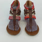 Ruff Hewn Sharvelle Sandals Red Multi Beaded Ankle Strap Women's 8 Open Toe Zip
