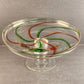 Hand Blown Clear Art Glass Pedestal Cake Plate Red Green Swirls 12.5" d x 5.5" h