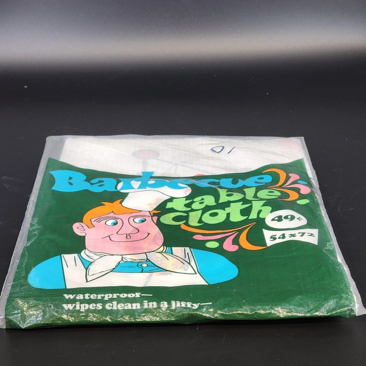 Barbecue Tablecloth 54x72 White Waterproof Plastic Wipe Clean Picnic NOS Vintage