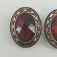 Vintage Root Beer Rhinestone Clip On Earrings Bronze Filigree