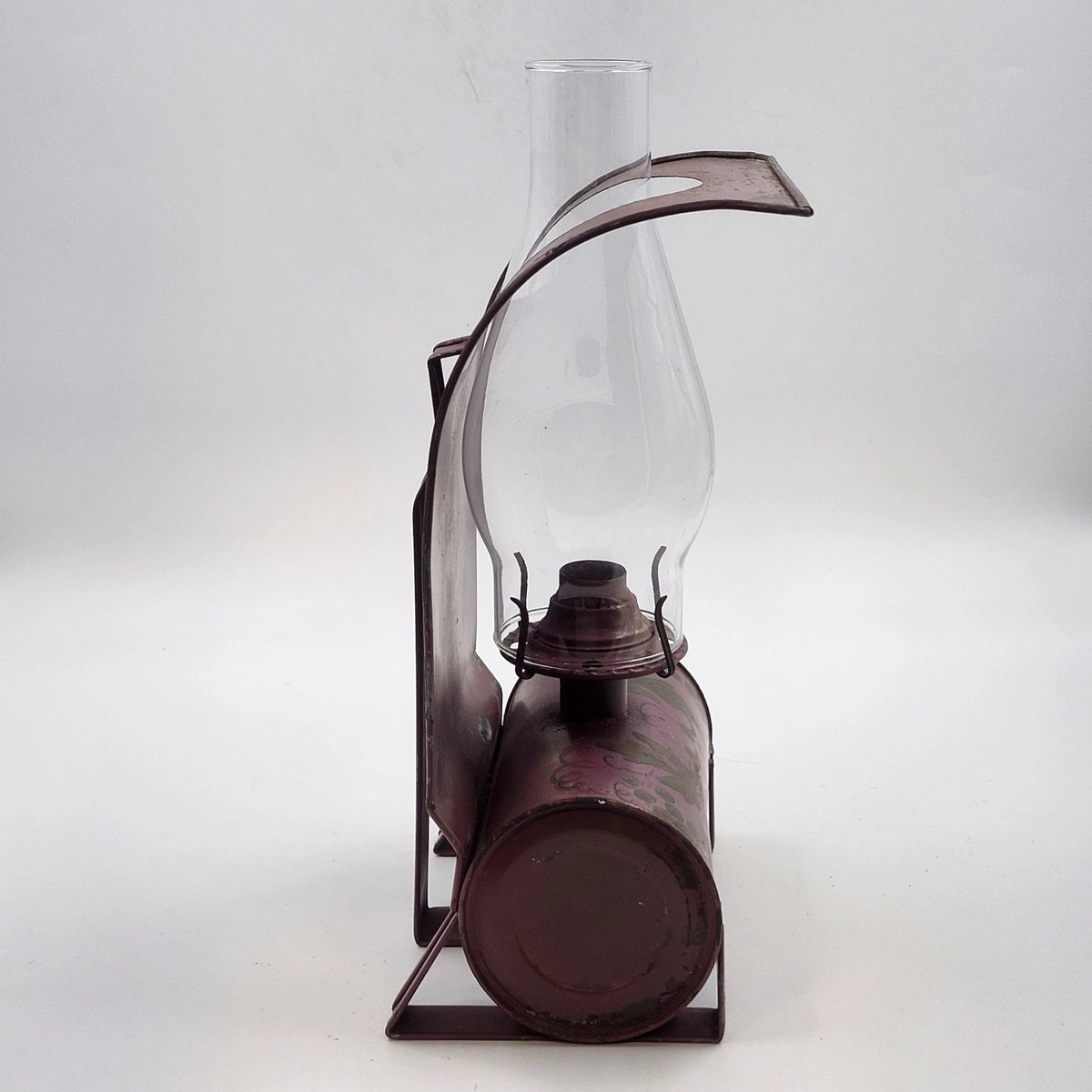 Metal Kerosene Oil Lamp Hand Painted Grapes Mauve Reflector Vintage 10.5" Vtg