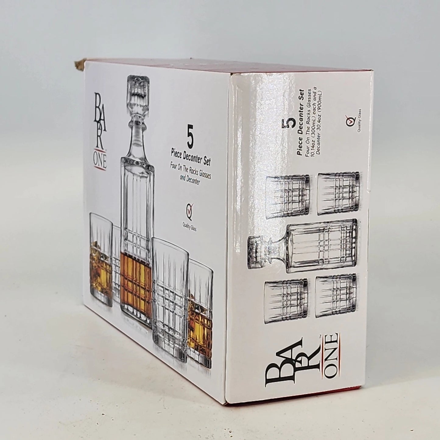 Bar One Lexington Whiskey Decanter Set 5pc Cut Glass 4 Rocks Glasses NOS
