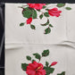 White Rectangle Tablecloth Table Cover with Red Gumamela Flowers Leaves 52"x62"