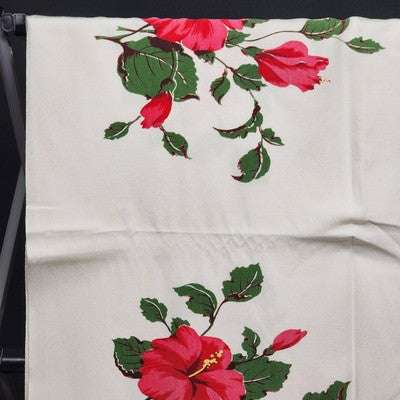 White Rectangle Tablecloth Table Cover with Red Gumamela Flowers Leaves 52"x62"