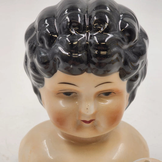 Porcelain Doll Making Parts 5 Piece Head Arms Legs Japan Black Curly Hair