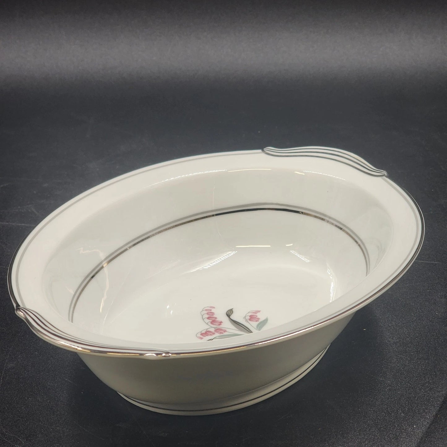 Noritake Crest 5421 Oval Vegetable Bowl 10" Lily of the Valley Platinum Trim Vtg