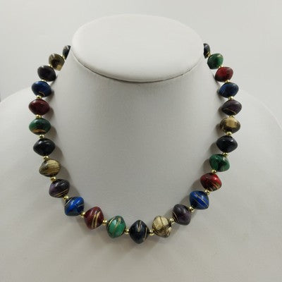 Gold Tone Beaded & Multicolor Fiesta Beaded w Swirl Gold Lightweight Necklace 18"