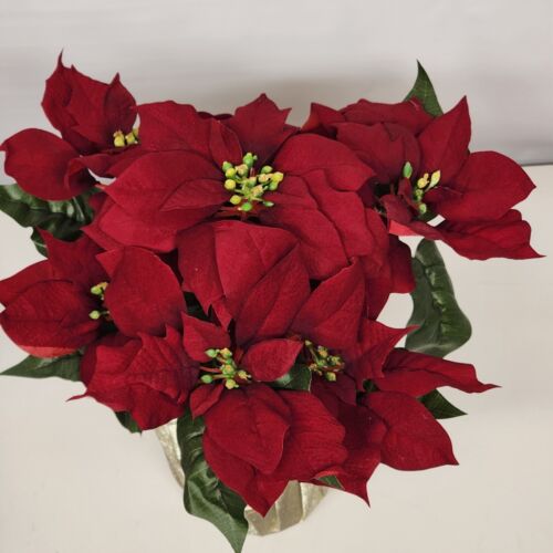 Poinsettia In Pot Artificial Floral Holiday Decor Decoration 18" Christmas Red