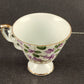 White Pedestal Demitasse Teacup and Saucer Purple Violets and Gold Trim Vintage