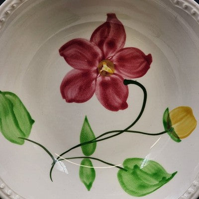 Stetson Pottery Joy Serving Bowl 9" x 2.25" Hand Painted Red Yellow Floral