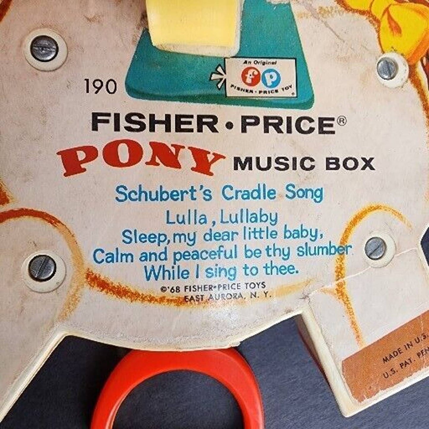 Fisher Price Pony Music Box 190 Schubert's Cradle Song Vintage 1968 Crib Toy