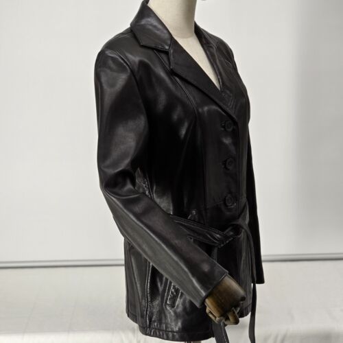 Adler Collection Leather Jacket Small Black Blazer Style Lambskin Belted