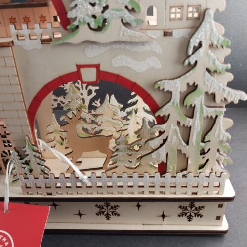 Martha Stewart Christmas Village Wooden Laser Cut Light Up Display Winter Scene