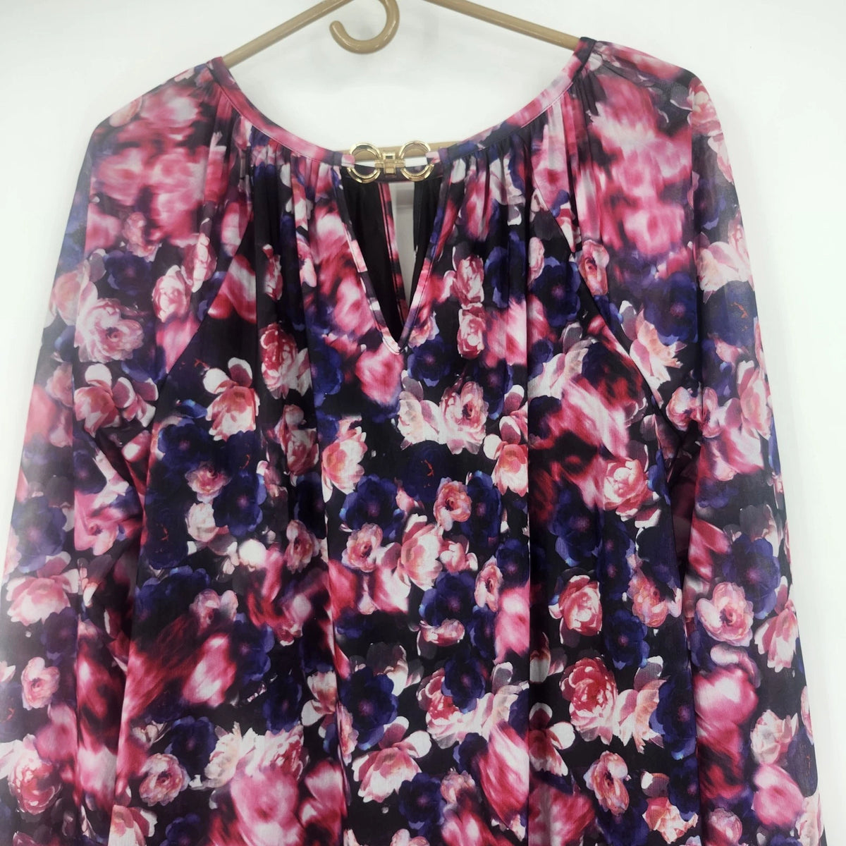 Jennifer Lopez JL Women's 0X Floral Chiffon Blouse Pink Purple Navy Long Sleeve