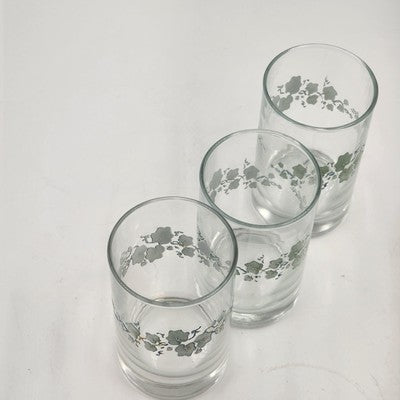 3 Corelle Callaway Green Ivy 6oz Glassware Juice Corning 4" USA