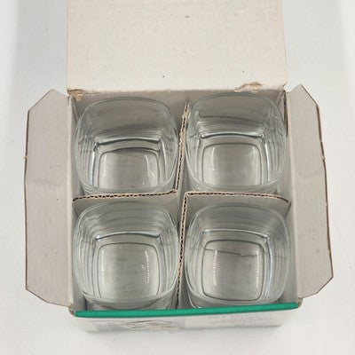 Set 4 Strauss Italian Crystal Clear Shot Glass Luigi Bormioli 2 oz Square w Box