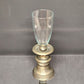 Pewter Bell Shaped Metal Candlestick Holder Clear Glass Hurricane Chimneys 17"