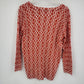 Merona Women's L/G Cardigan Top Orange Geometric Pattern Button Front V Neck