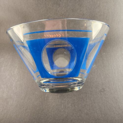 Hazel Atlas 2pc Chip and Dip Glass Bowl Set Blue Gold Grapes Wheat Pattern Faded