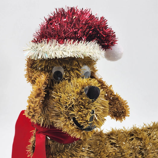 Tinsel Dachshund Santa Hat Wiener Dog Holiday Figure 12" Festive Christmas Decor
