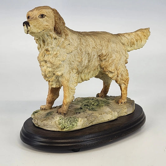 Arnart Imports Golden Retriever Dog Figurine on Wood Base 8.5" Taiwan 1984 Vtg