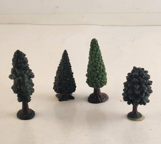 4 Decorative Plastic Green Trees For Train Tactical Playsets Vintage