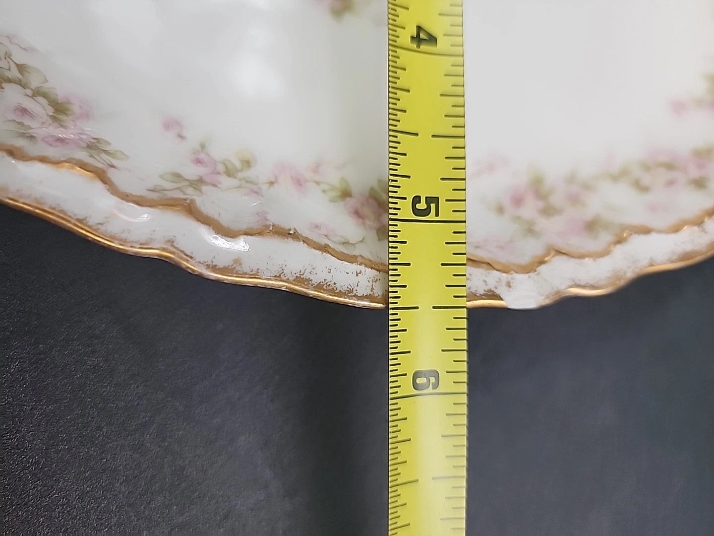 Limoges Ardennes Relish Dish 9.25" Pink Roses Gold Trim Theodore Haviland France