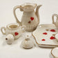 10pcs Miniature Tea Set White Red Heart Chintz Decal Gold Trim 4.5"x3" Taiwan