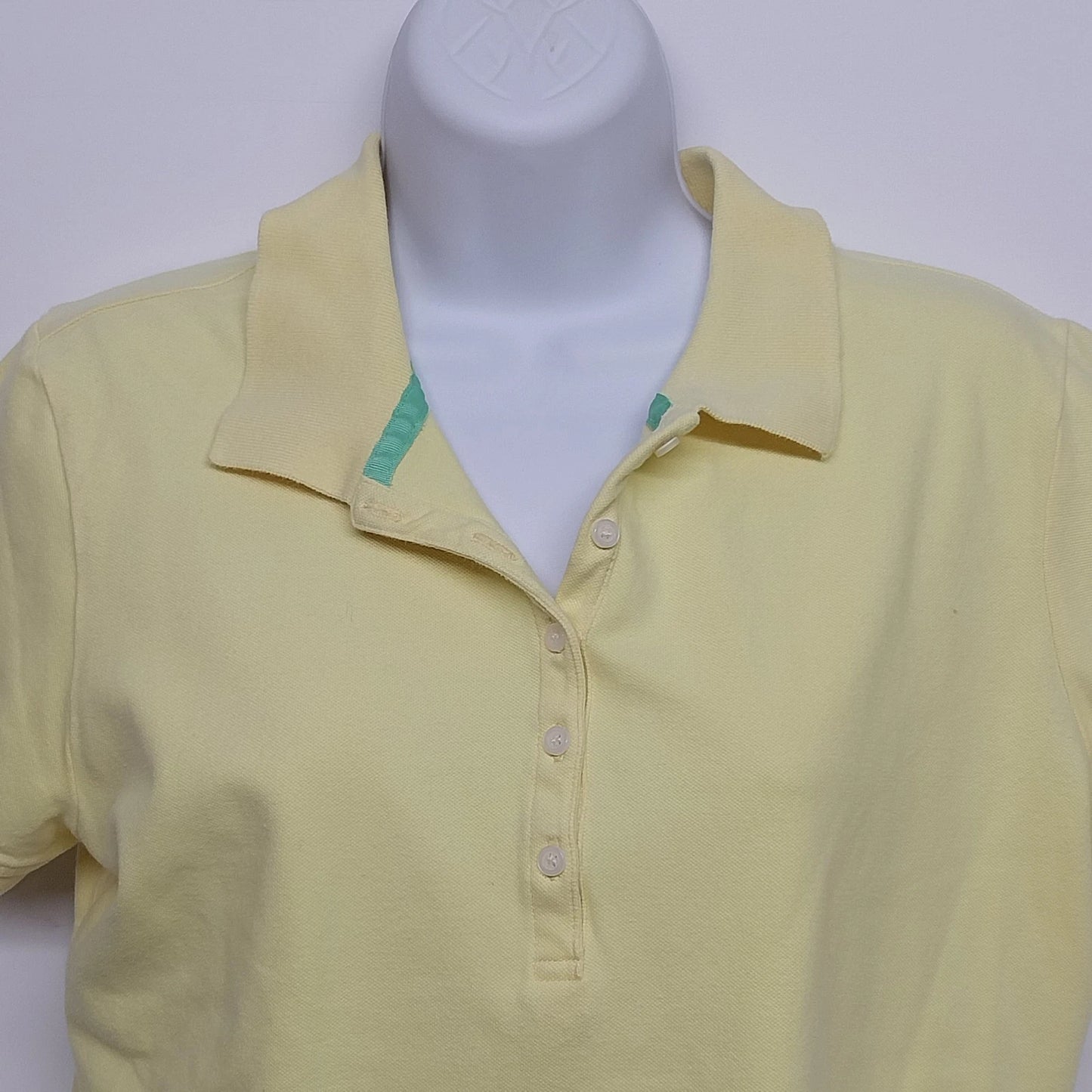 IZOD Women's Yellow Stretch Polo Shirt Large Cotton Blend Short Sleeve Classic