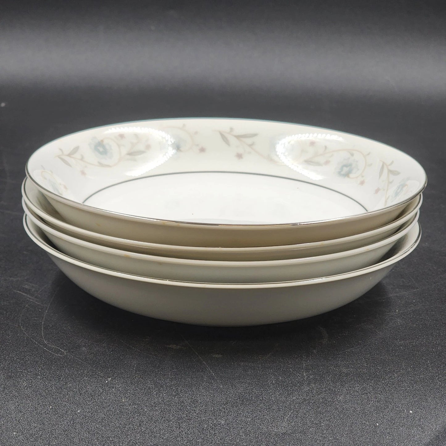 4 English Garden Coupe Soup Bowls Platinum 1221 Fine China of Japan 7.5"