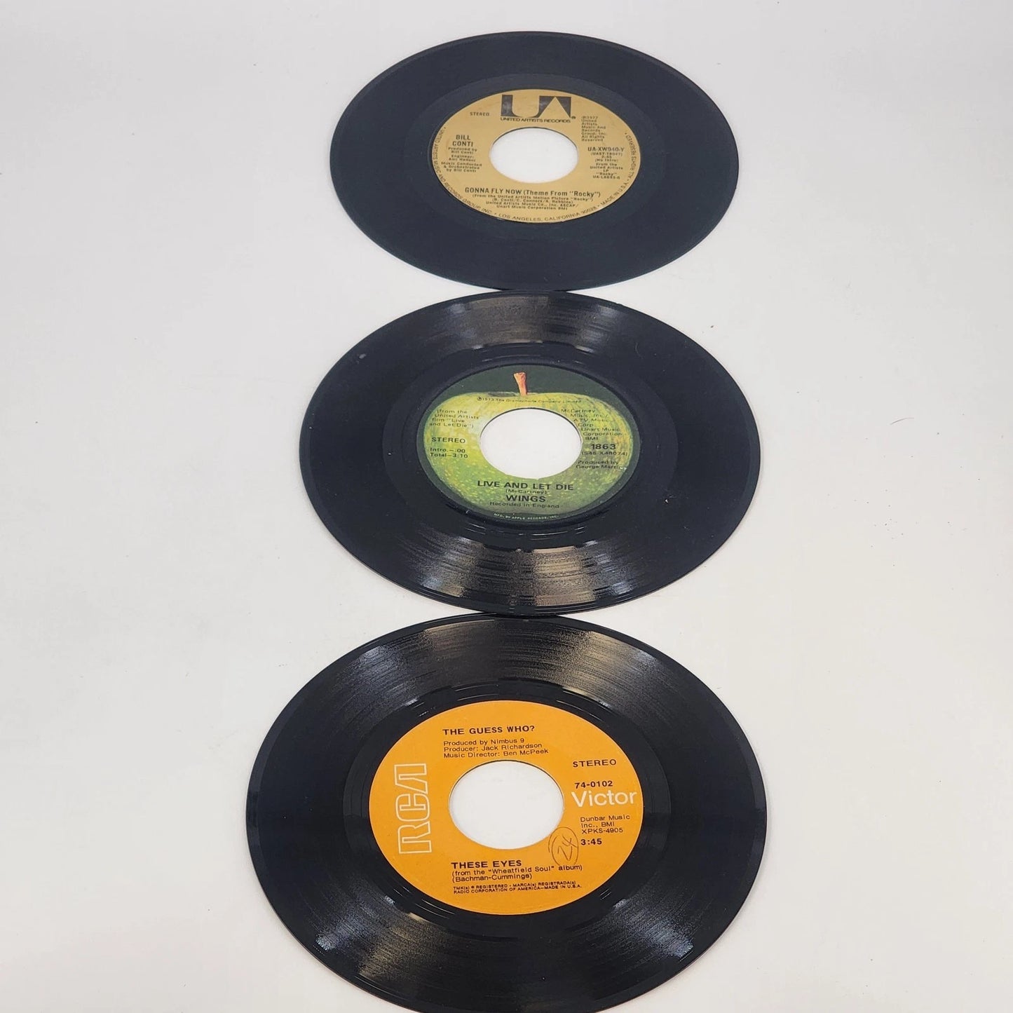 1970s 3 pack 45RPM vinyl Wings Guess Who Rocky theme